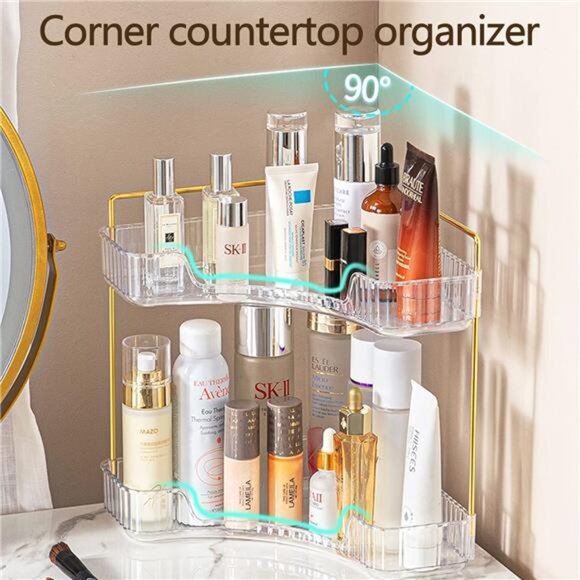 2-Tier Corner Bathroom Counter Organizer – Classic Storage Shelf for Makeup - Picture 5 of 7